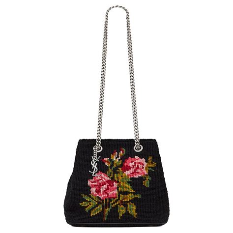 Saint Laurent YSL Embroidered Baby Bucket Chain Crossbody 